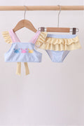 Colorblock crab embroidery ruffle 2pc swimsuit