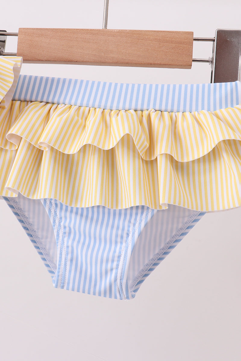 Colorblock crab embroidery ruffle 2pc swimsuit