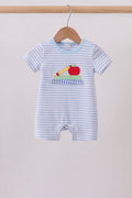 Blue Apple Pencil Embroidery Romper