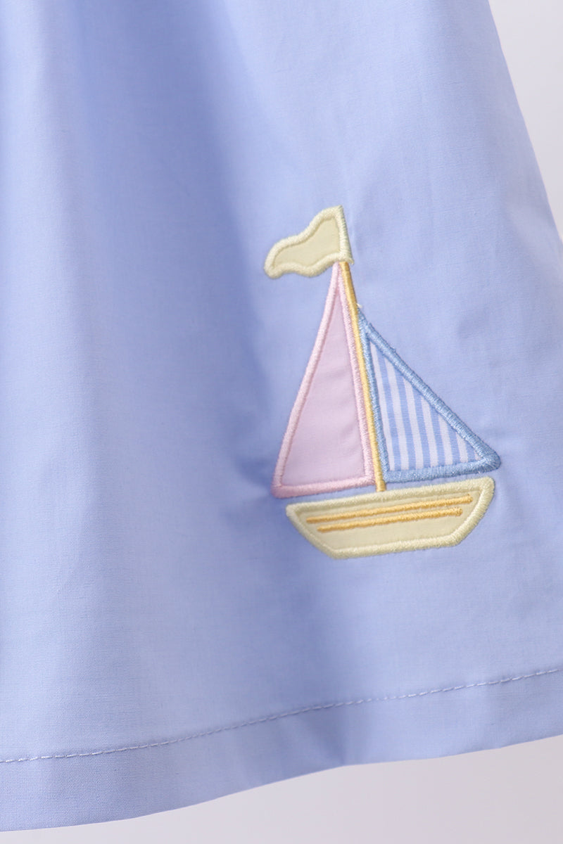 Blue Sailboat Embroidered Bloomer Set