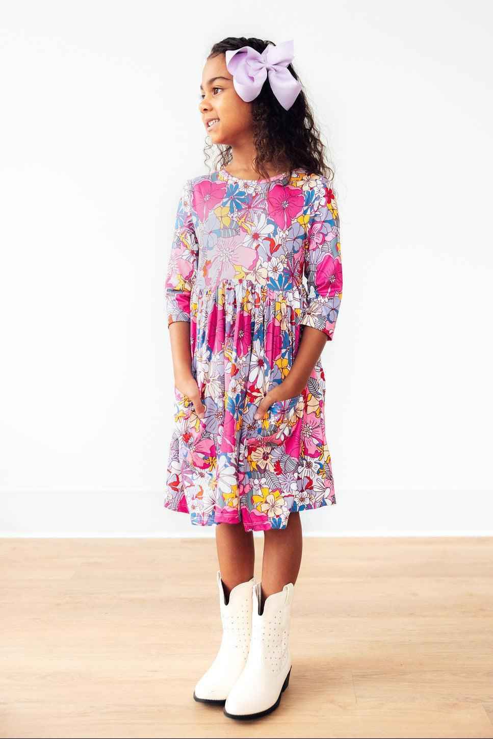 Mauve What's Up Buttercup 3/4 Sleeve Pocket Twirl Dress