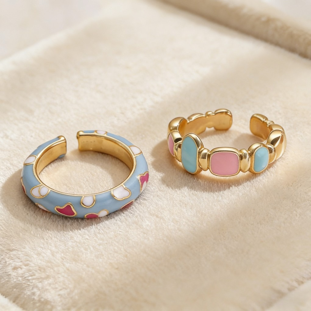 Unique Geometric Enamel Rings Set