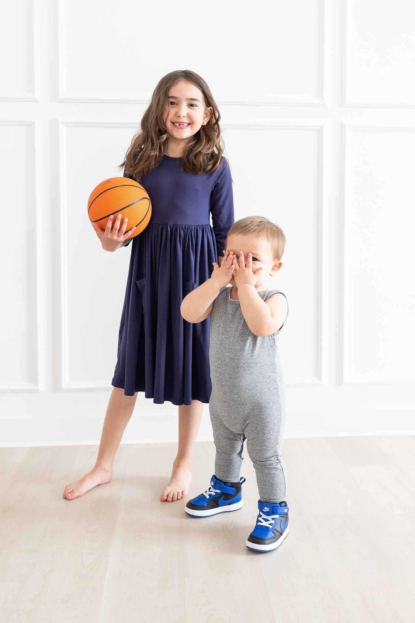 Navy 3/4 Sleeve Pocket Twirl Dress