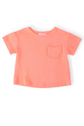 Neon Coral Ruffle Pocket Tee
