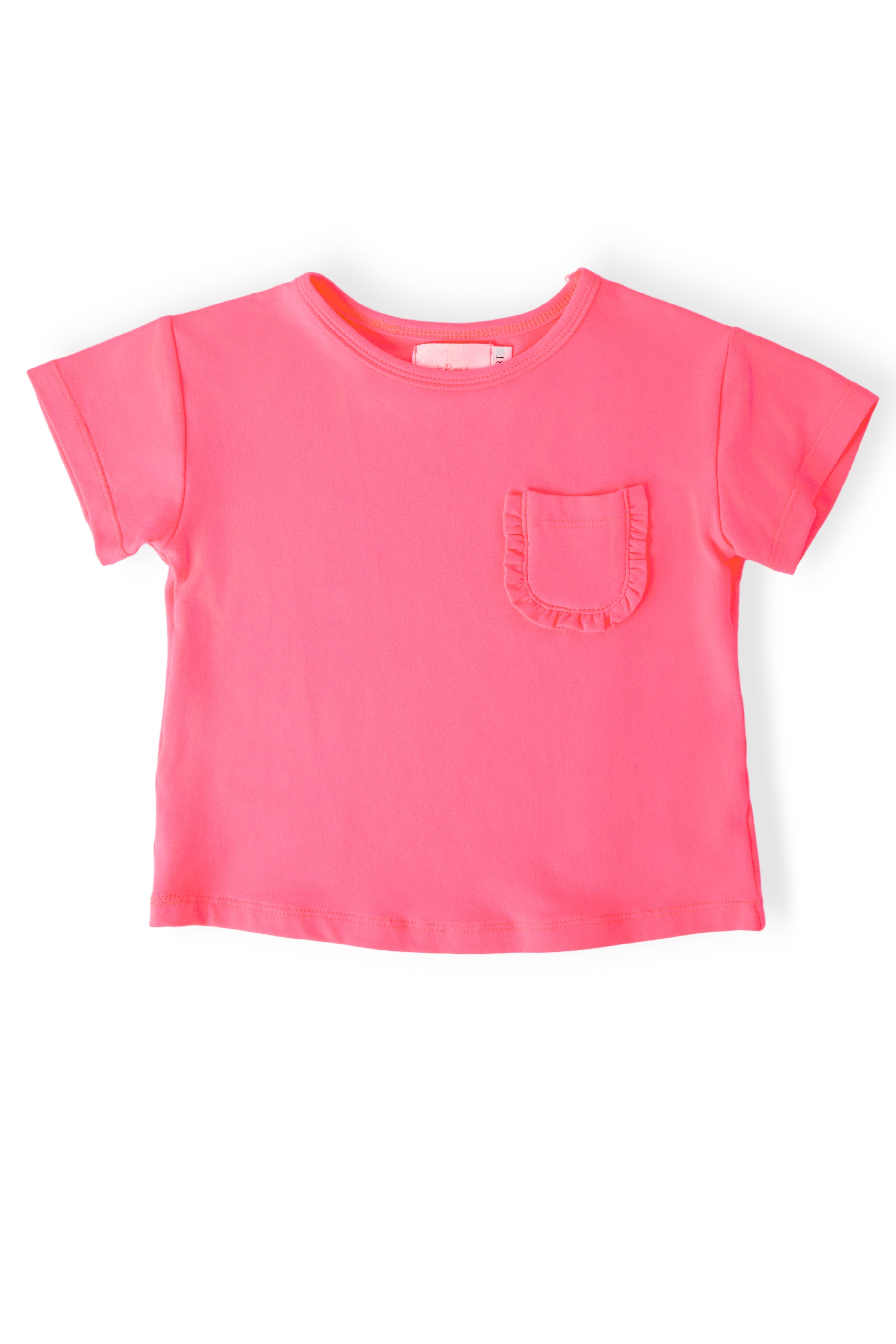 Neon Pink Ruffle Pocket Tee