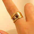 Stainless Steel Openwork Pearl & Tiger Eye Ring