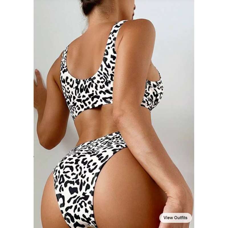 Split swimsuit female sexy leopard print contrasting color splicing bikini swimsuit female