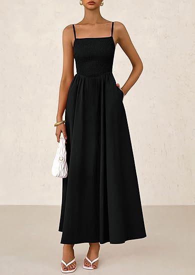 Women's Dress, Thin Shoulder Strap Pleated Vest, Suspender Pocket Dress