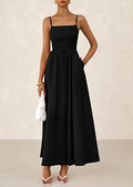 Women's Dress, Thin Shoulder Strap Pleated Vest, Suspender Pocket Dress