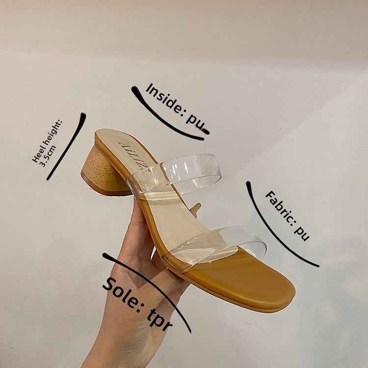 Transparent Sandals and Slippers Women's Mid-heel Thick Heel SDL08210503