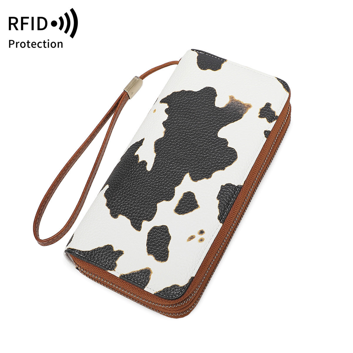 RFID anti-theft brush, women's long wallet, retro cow pattern organ card bag, large capacity clutch bag.
