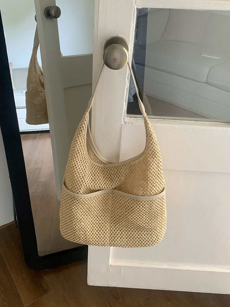 straw bag, commuter hobo bag, summer woven hobo bag for women, straw shoulder purse, beach crochet bag lightweight