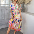 Spring Summer Casual Bohemian Vacation High Waist Geometric Contrast Dress Sub Women's Clothing
