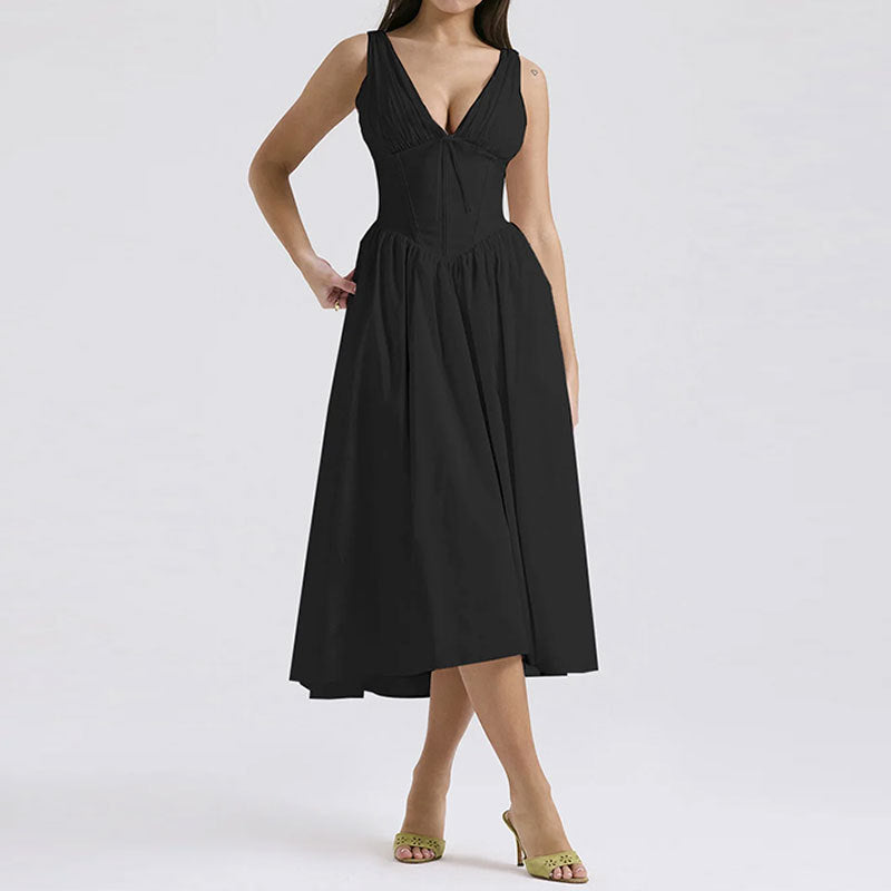 Women's Fashion Sexy V-Neck Halter Suspender Printed Dress