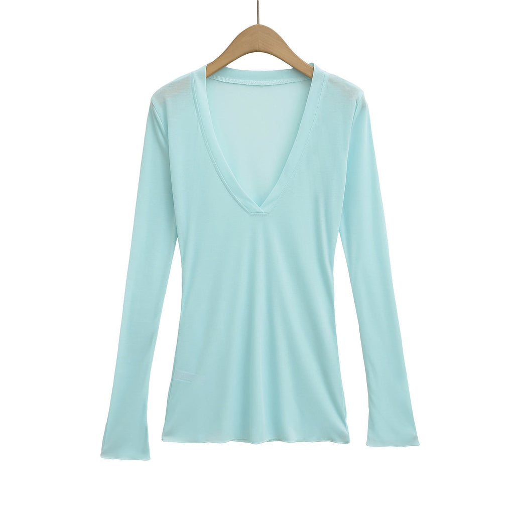 Deep V Neck Sheer T-Shirt