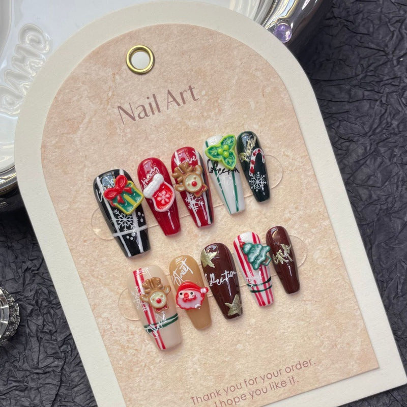 Christmas Collection Merry Christmas Heavy Industry Handmade Nail Art Long Short Fake Nails