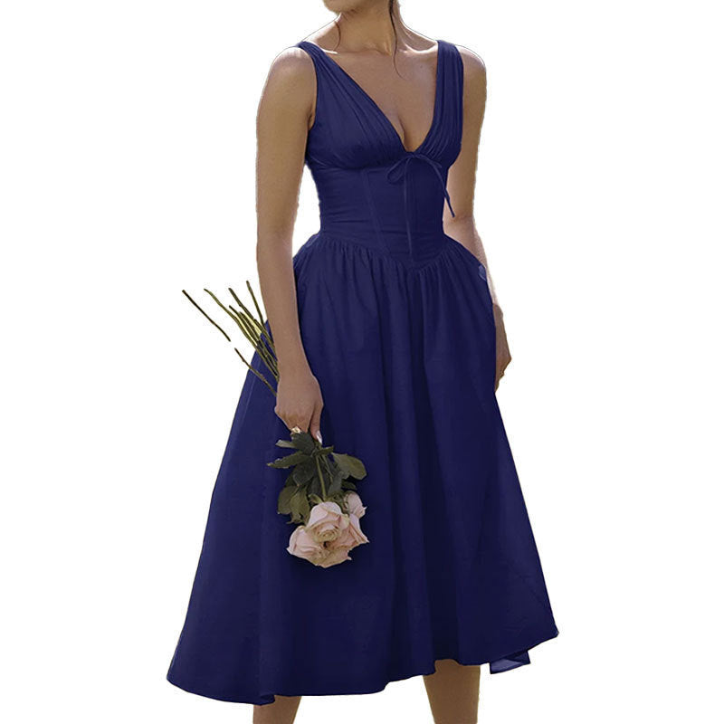 Women's Fashion Sexy V-Neck Halter Suspender Printed Dress