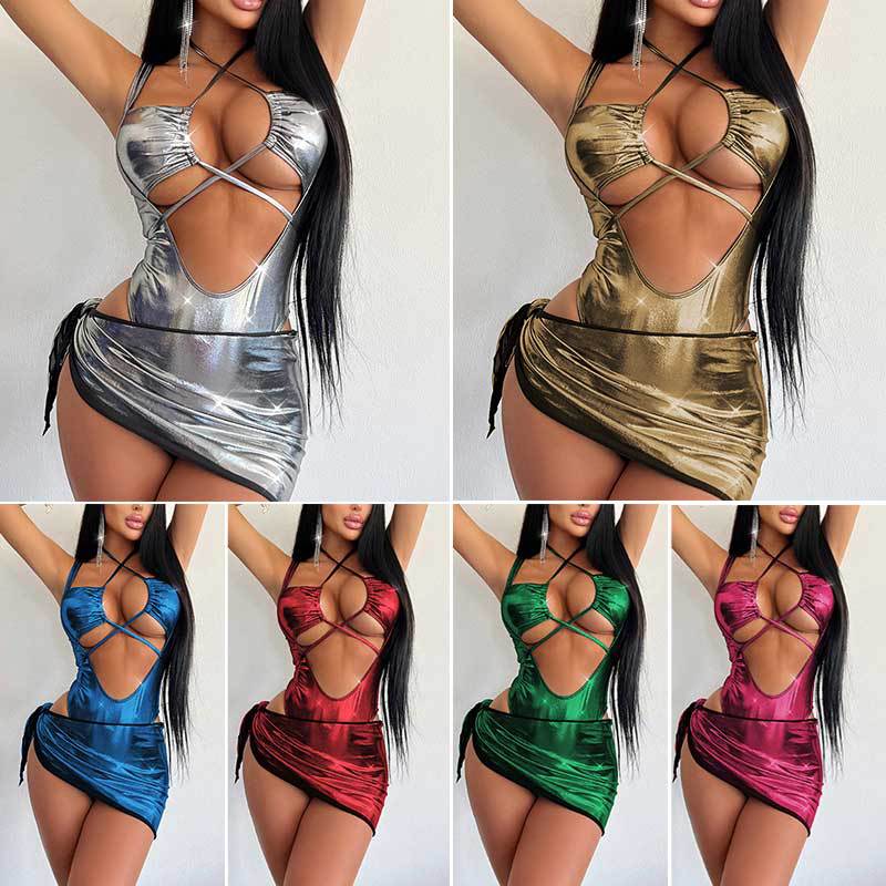 Senior Electric Sensitivity Syllables One-piece Swimsuit Hip Skirt Set Sexy Hottie Lace-up Jumpsuit