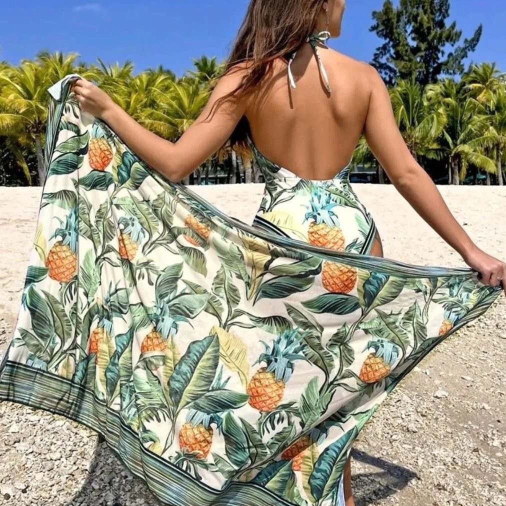 Triangle Sexy One Piece Tropical Print Swimsuit Women's Two Piece Set