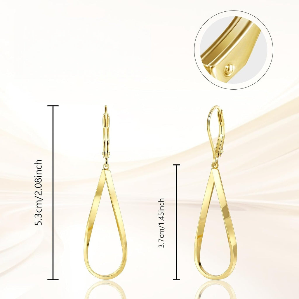 Gold Earrings for Women Hypoallergenic Leverback Drop Dangle Earrings Trendy 14K Gold Plated Twisted Spiral Teardrop Rhombus Heart Dangle Earring for Women Dainty Fashion Jewelry Gifts