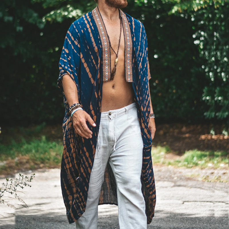 Men¡¯s Summer Beach Sun Protection Shirt ¨C Casual Printed Resort Shirt, Fashion Cape Outerwear