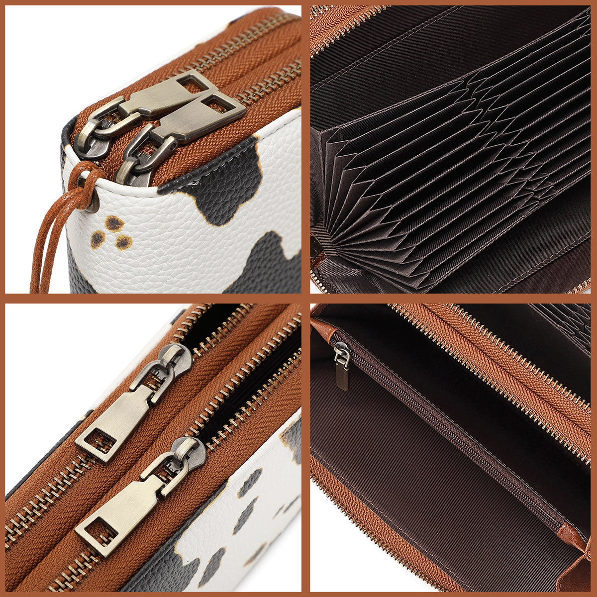 RFID anti-theft brush, women's long wallet, retro cow pattern organ card bag, large capacity clutch bag.