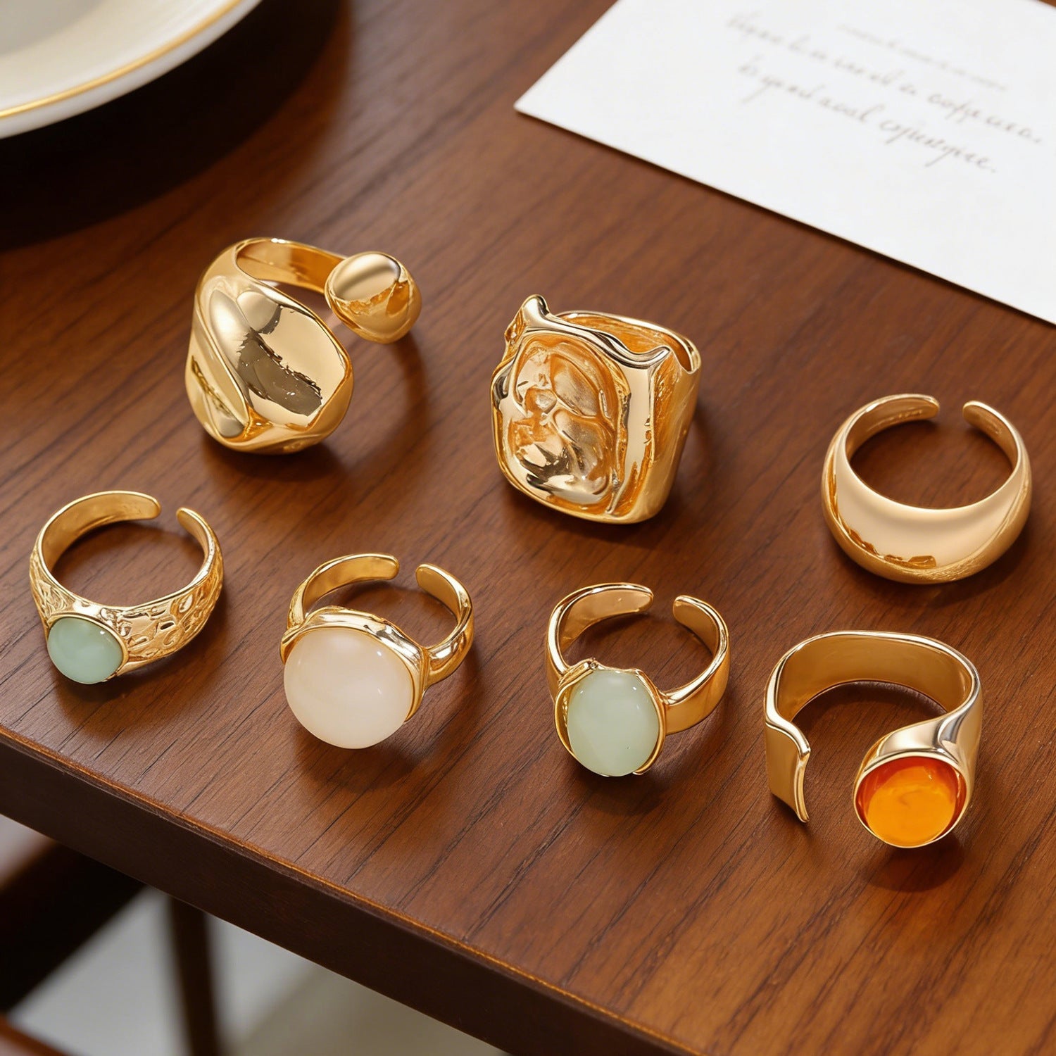Moonstone Irregular Wide Band Ring for Women Fashion Elegant 7pcs Jewelry Set