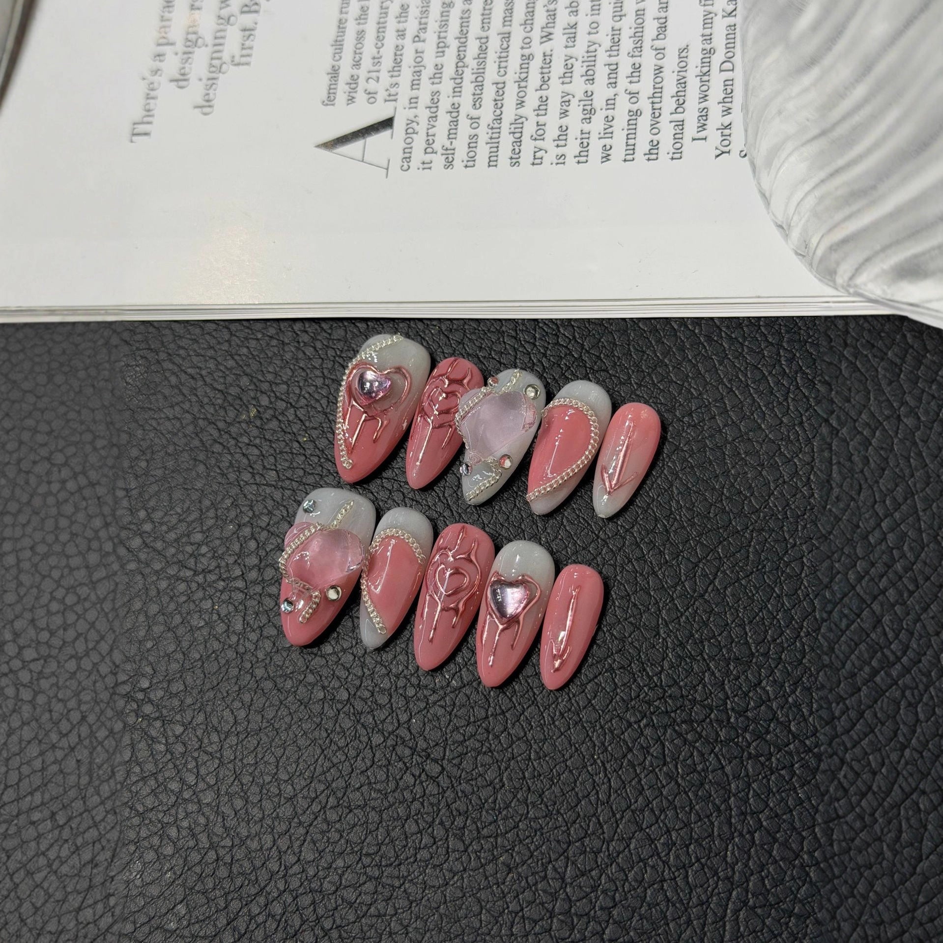 Heart Lock Love Bubble Love Chain Whitening Press on NailsHandcrafted Nails Removable