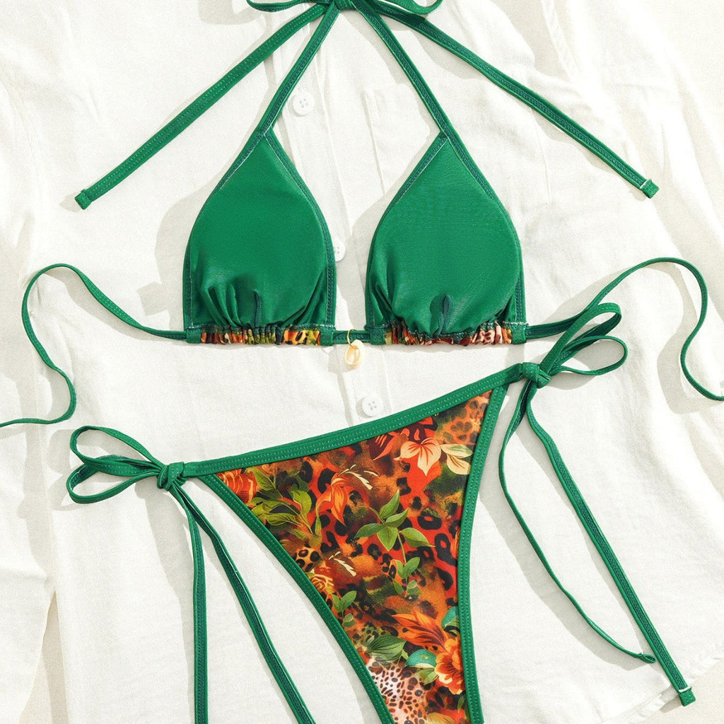 Women's Swimsuit Double Layer Fabric Floral Sexy Strappy Bikini Push Up for Small Bust
