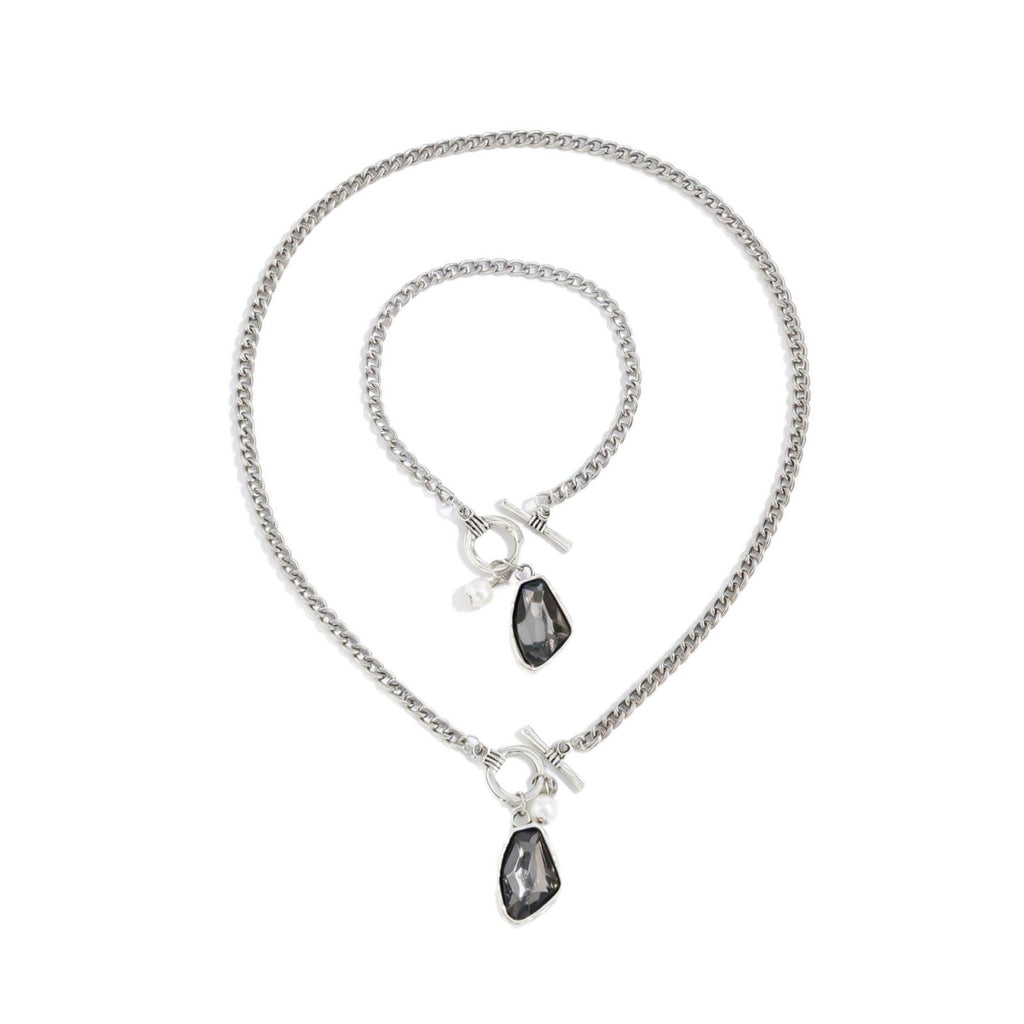 Luxury Irregular Acrylic Black Diamond Pendant Necklace & Bracelet Set Women Autumn Winter