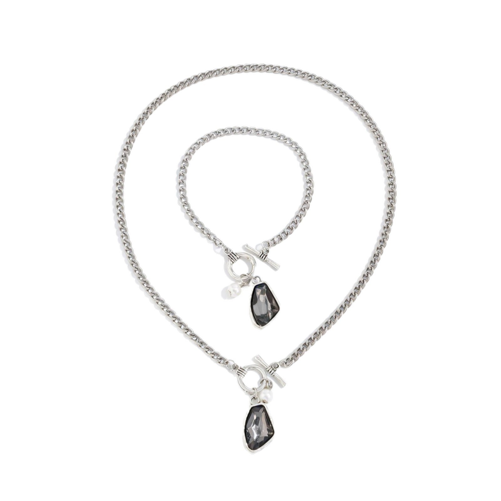 Luxury Irregular Acrylic Black Diamond Pendant Necklace & Bracelet Set Women Autumn Winter