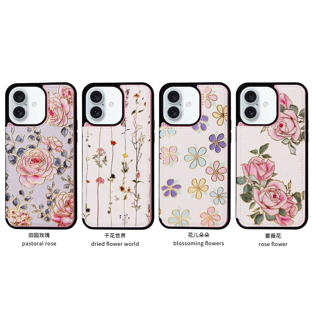 Phone Case Applicable to Apple 16 painted double buckle four-insert card wallet case 16pro max all-inclusive anti-drop case protective cover
