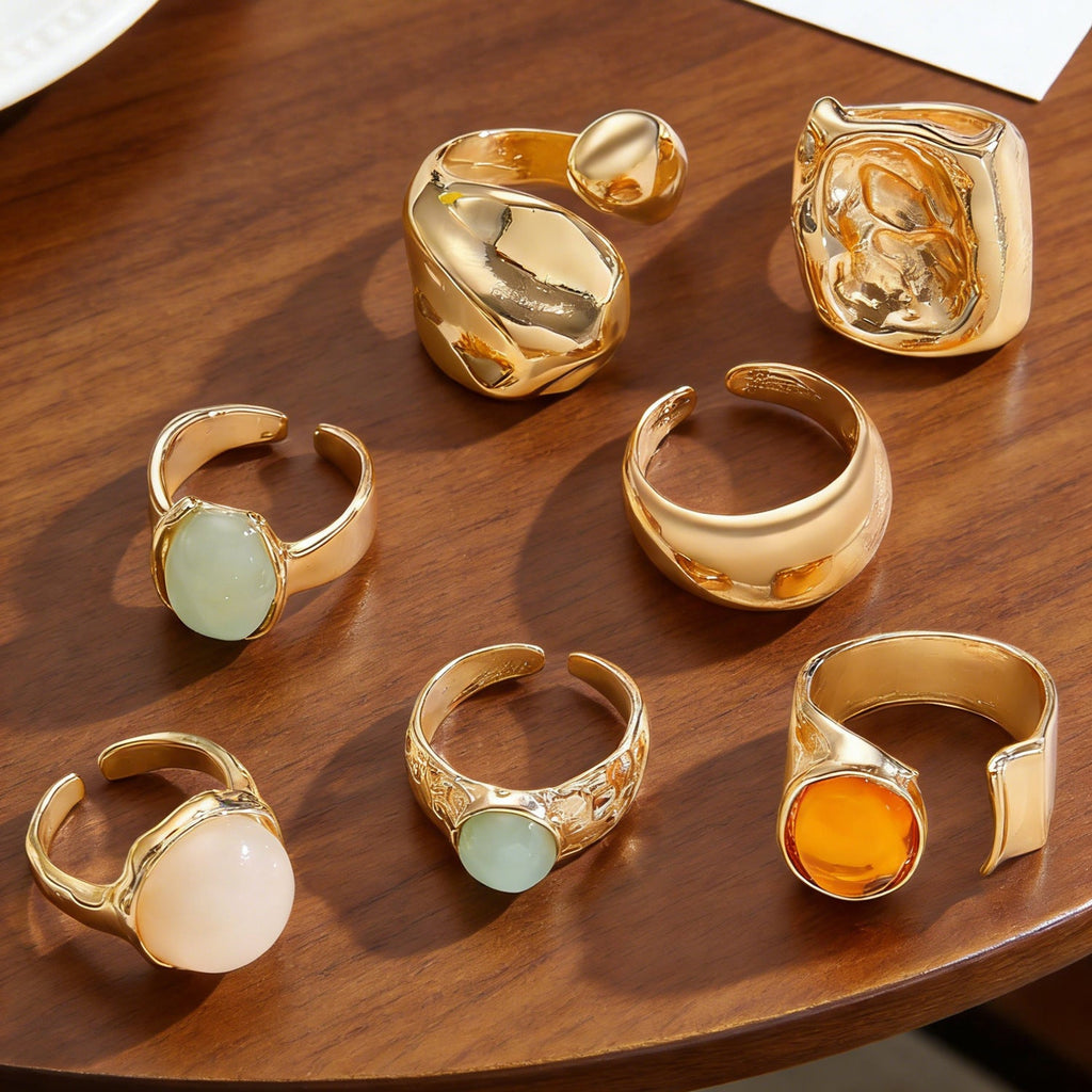 Moonstone Irregular Wide Band Ring for Women Fashion Elegant 7pcs Jewelry Set