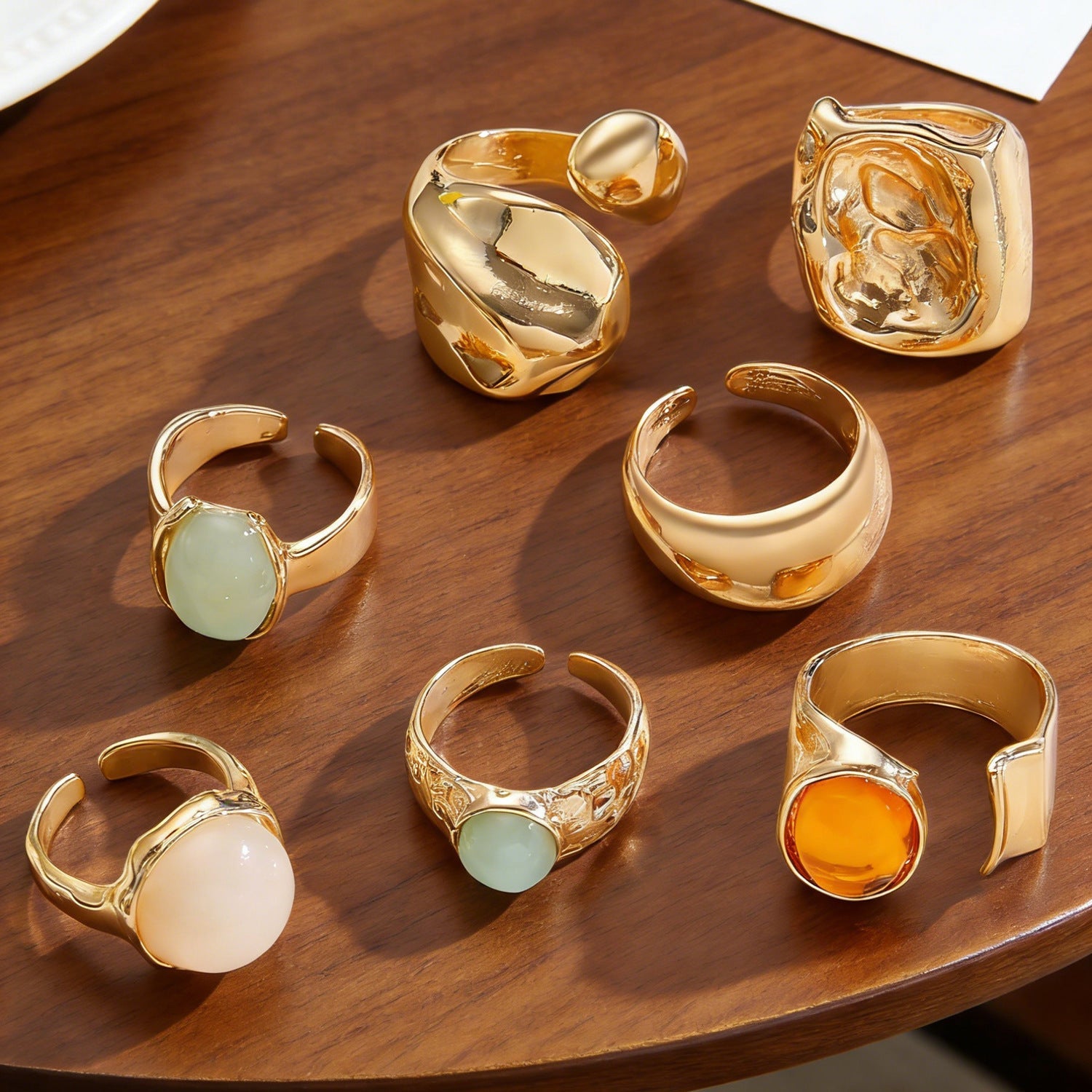Moonstone Irregular Wide Band Ring for Women Fashion Elegant 7pcs Jewelry Set
