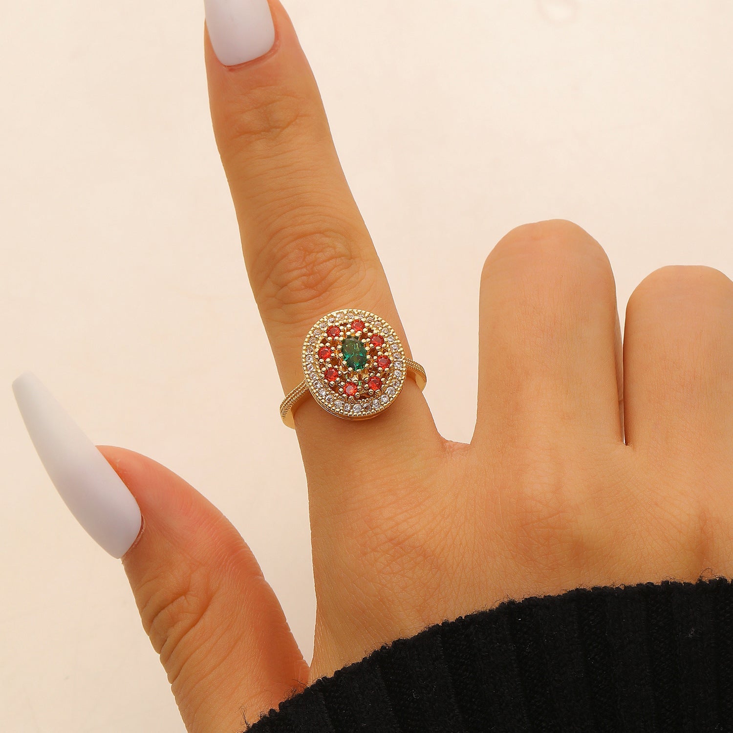 Luxury Oval Zircon Inlaid Ring French Vintage Elegant Dainty Index Finger Ring