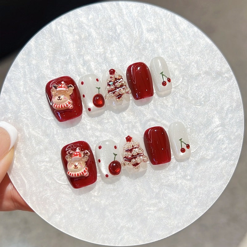 Christmas wear nail high quality three-dimensional Christmas tree autumn and winter handmade fake nail nail patch