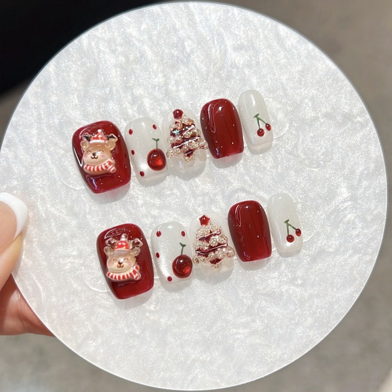Christmas wear nail high quality three-dimensional Christmas tree autumn and winter handmade fake nail nail patch