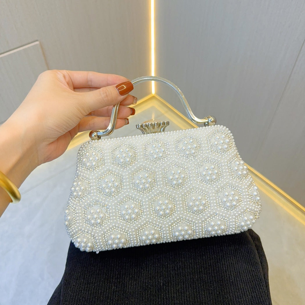 Vintage Pearl Tote Clutch Wedding evening clutch Dinner bag