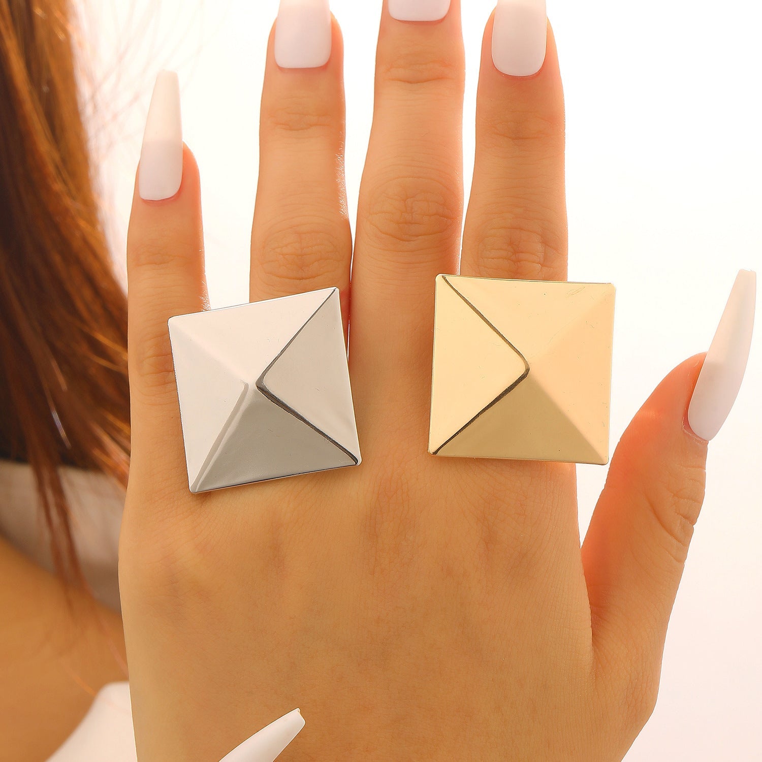 Fashion Exaggerated 3D Geometric Square Ring Creative Elegant High-End Index Finger Ring