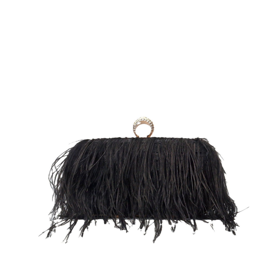 Elegant Ostrich Hair Ring Box – Small Square Bag with Chain Crossbody Shoulder Velvet Evening Clutch Purse