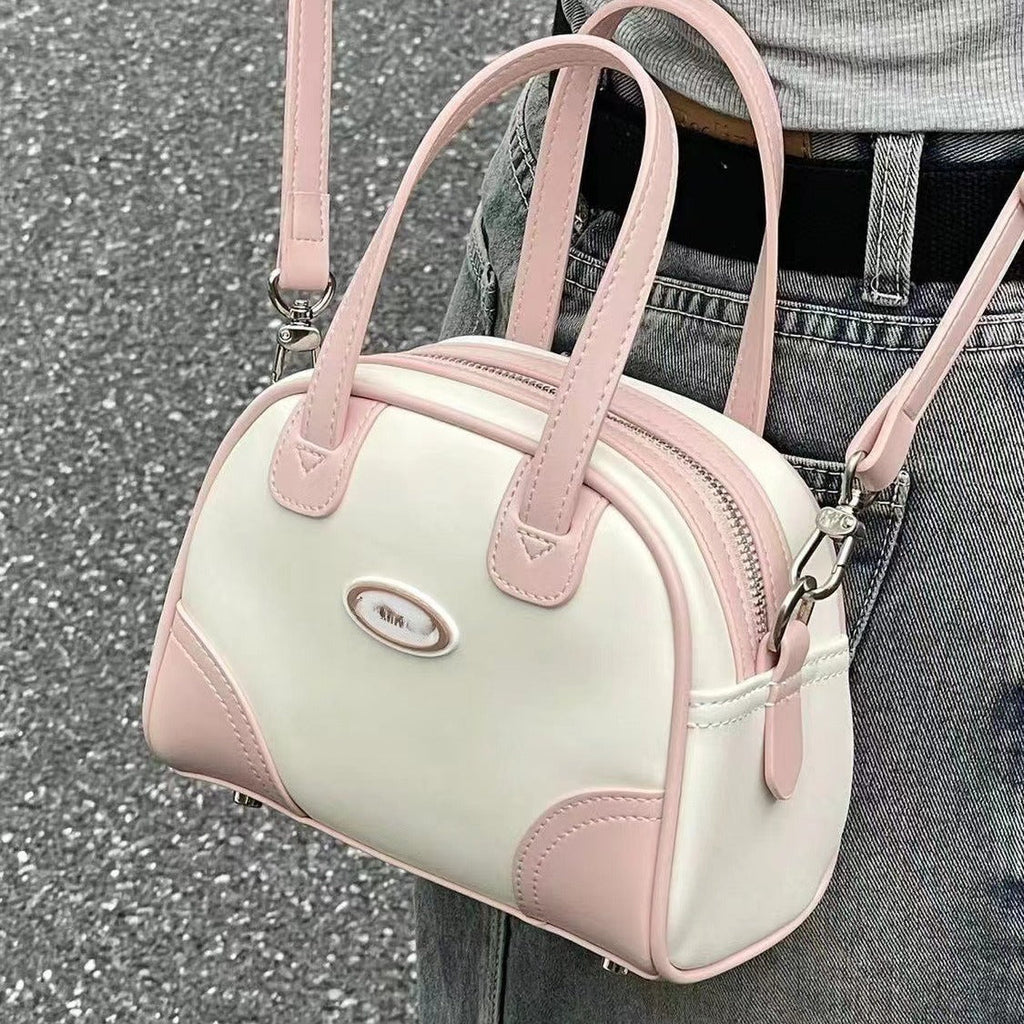Chic Summer Boston Bag Mini – Portable Small Tote Crossbody Bag for Women, Perfect Bowling Shaped Bag in Pink