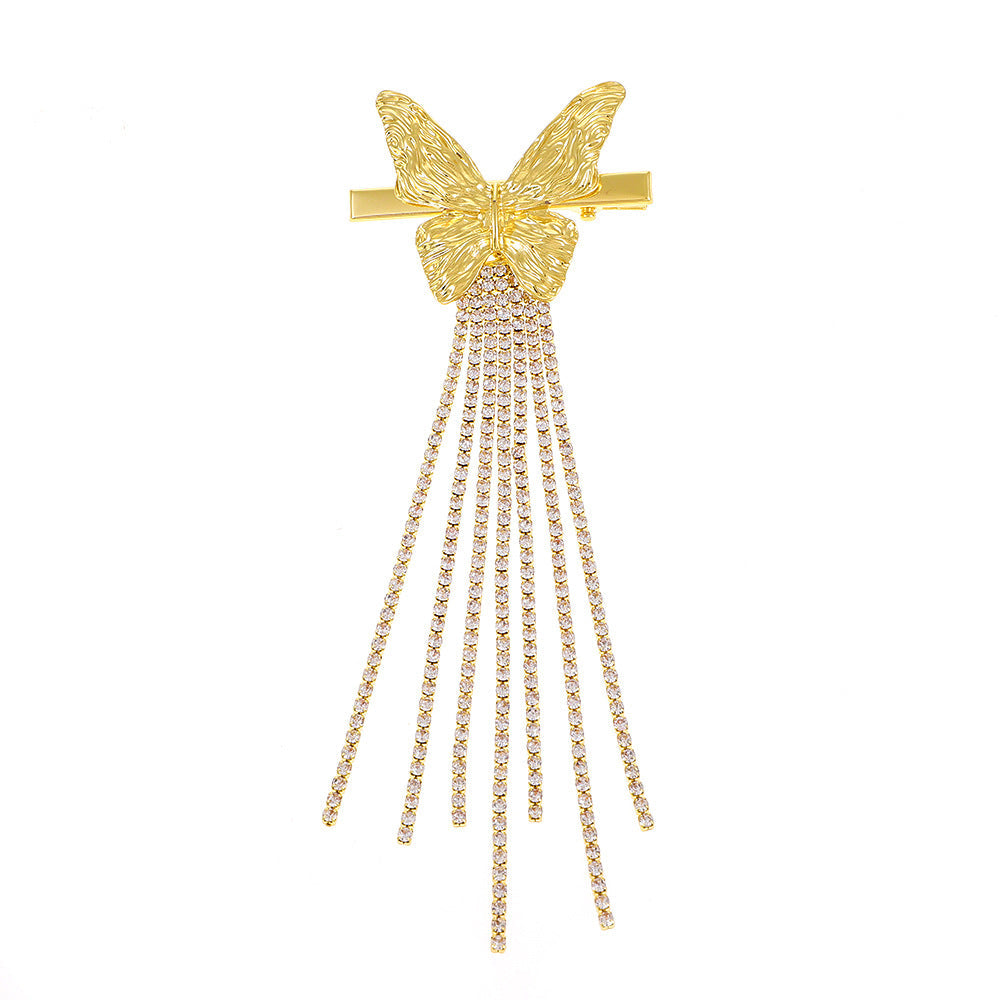 Shiny Rhinestone Butterfly Tassel Hair Claw Luxury Alloy Hair Clip