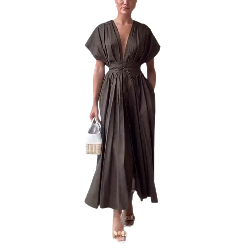 Summer women's solid color waist dress temperament commuter slim dress