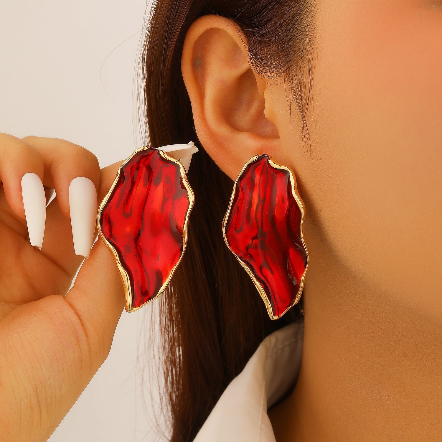 Vintage Irregular Pleated Petal Oil-Drop Earrings Enamel Geometric Jewelry