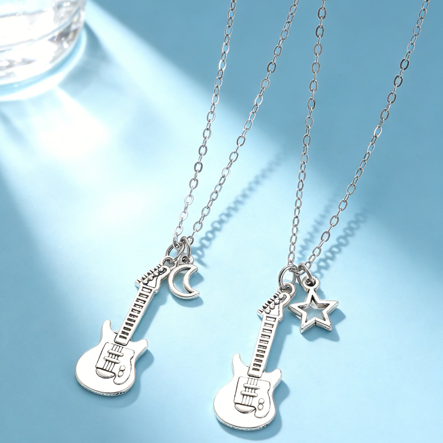 Fashion Guitar Music Instrument Necklace & Earrings Women Hip Hop Moon Star Pendant