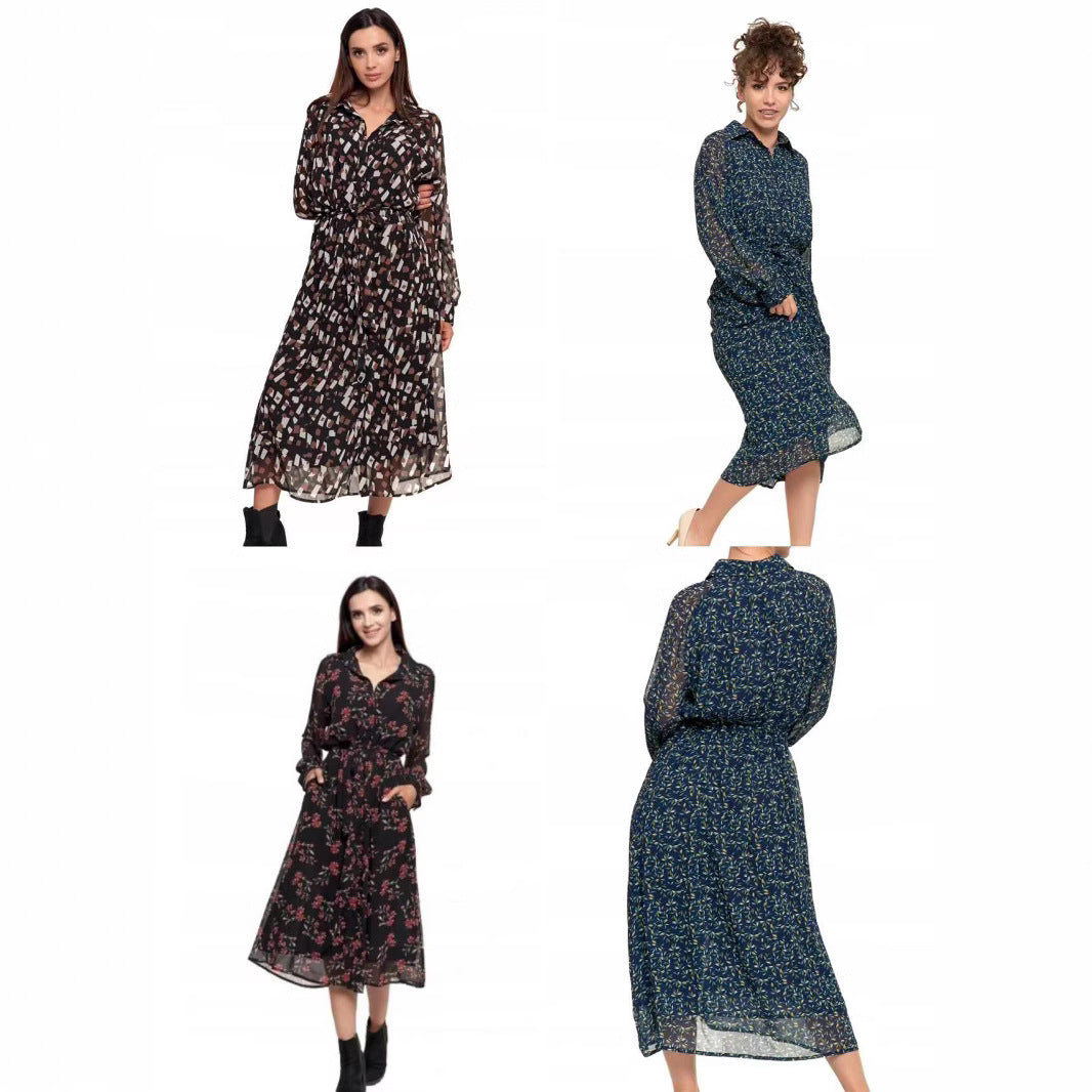 Fashion Floral Print Cardigan Dress – Loose Long Sleeve Shirt Midi, Open-Front Layering Piece