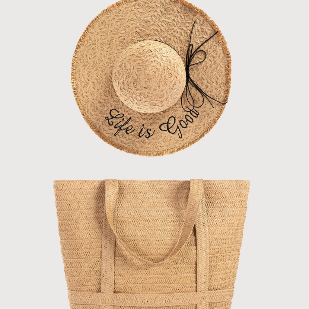 Straw Bag with Matching Hat – Vacation Woven Set, Women’s Beach Tote & Sun Hat Duo