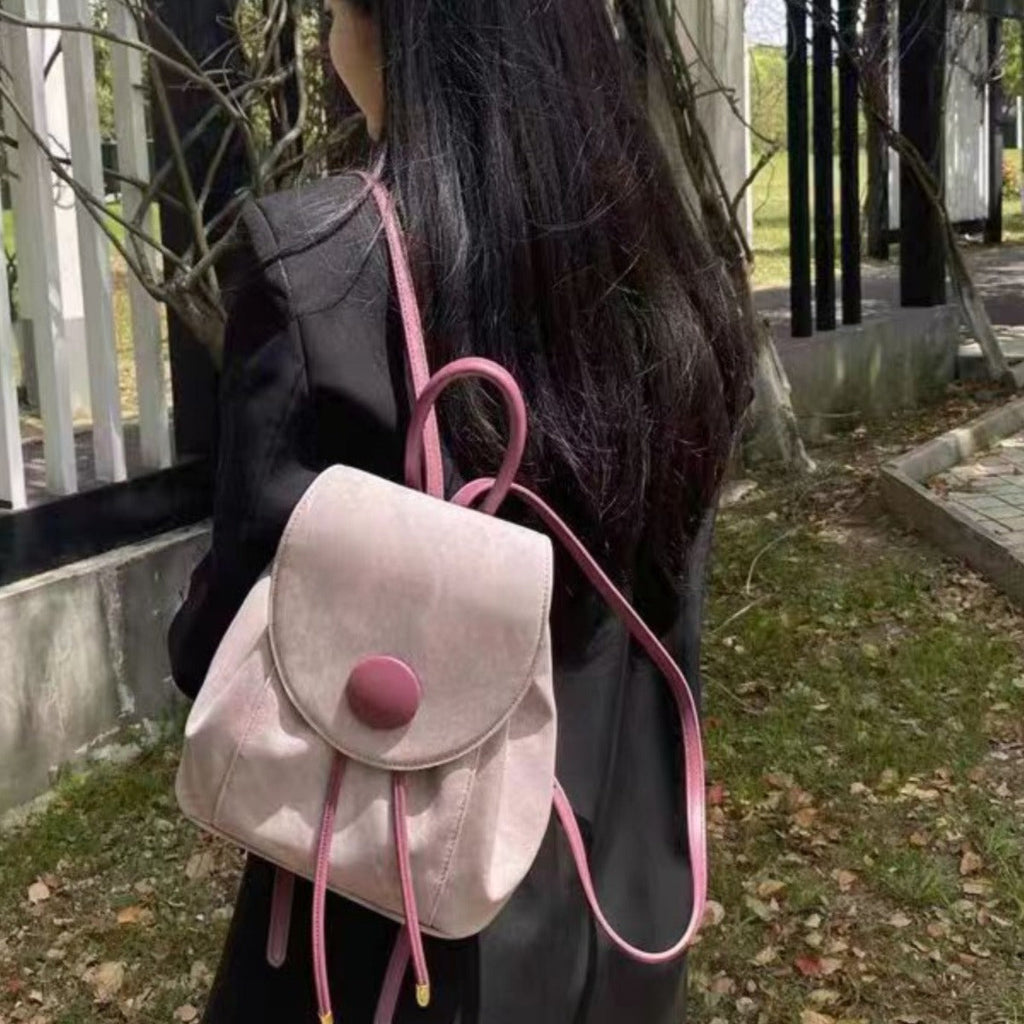 Small denim pink backpack, schoolgirl bag, large capacity travel backpack