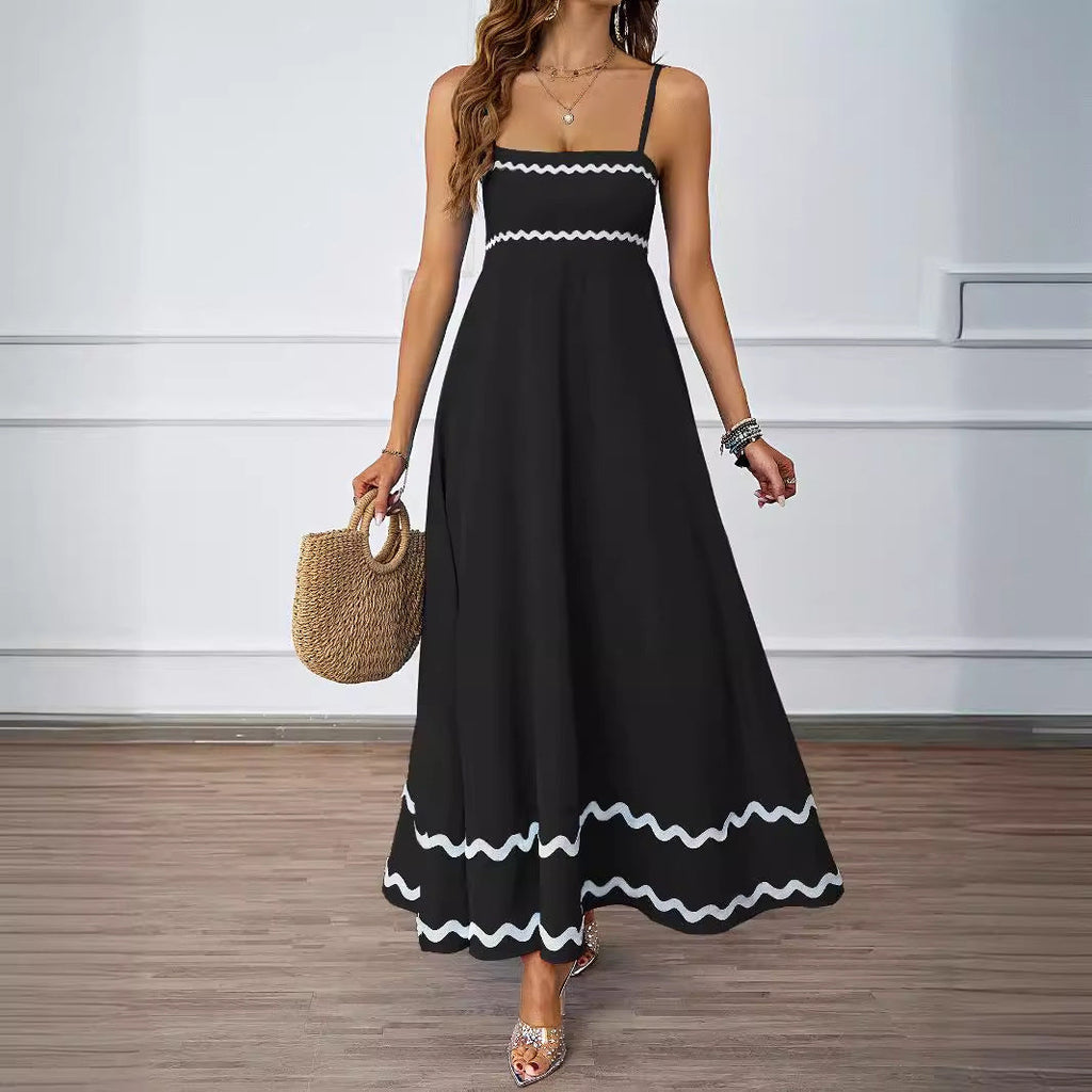 Spring and summer solid color lace splicing elegant suspender tube top super pendulum dress women