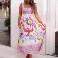 Summer Women's Casual Long Dress Suspender Printed High Waist Sleeveless Pendulum Dress